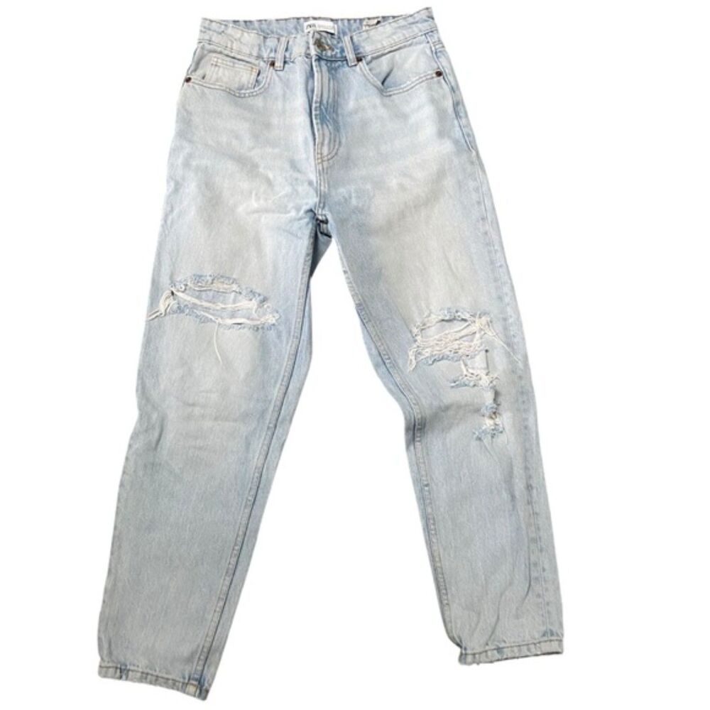 Zara Lightwash Boyfriend Distressed Straight Leg Mom Jeans Size 6